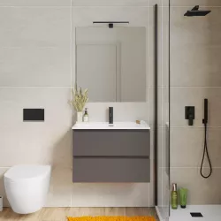 Mobile bagno sospeso 70 cm con doppio cassetto grigio storm - Compact