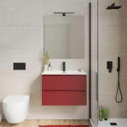 Mobile bagno sospeso 70 cm con doppio cassetto rosso brik - Compact