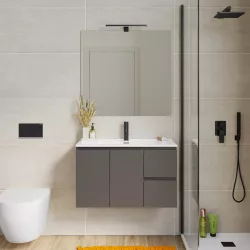 Mobile bagno sospeso 80 cm con ante e cassetti grigio storm - Compact