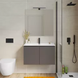 Mobile bagno sospeso 80 cm con doppia anta grigio storm - Compact