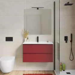 Mobile bagno sospeso 80 cm con doppio cassetto rosso brik - Compact