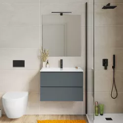 Mobile bagno sospeso 70 cm con doppio cassetto carta da zucchero - Compact