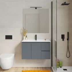 Mobile bagno sospeso 80 cm con ante e cassetti carta da zucchero - Compact