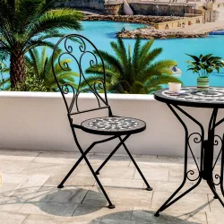 Sedia da giardino in metallo con seduta decorata con mosaico - Otranto