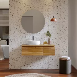 Mobile bagno portalavabo sospeso 100 cm rovere sabbia con specchio - Alterego