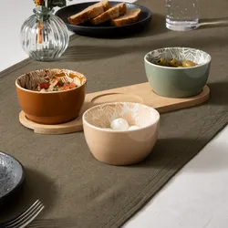Set 4 accessori per aperitivo in bambù naturale e ceramica decorata multicolore