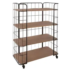 Carrello da cucina 71x98h cm in metallo nero con 4 ripiani in legno naturale