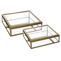 Set 2 portagioie in vetro e metallo oro con fondo specchiato