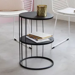 Tavolino rotondo 36 cm in metallo nero con 2 ripiani - Livh
