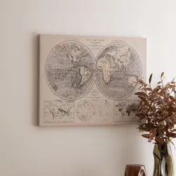 Decorazione da parete 78x58h cm mappa del mondo vintage in tessuto