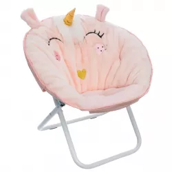 Poltrona pieghevole in tessuto peluche rosa fantasia unicorno con criniera - Kids