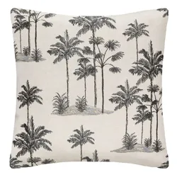Copricuscino 40x40 cm in tessuto jacquard bianco panna con palme nere
