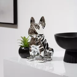 Figura decorativa a forma di bulldog in gress porcellanato argento