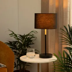 Lampada da tavolo rotonda 22 cm in acciaio nero e dettagli oro - Alien