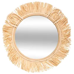 Specchio rotondo 38 cm in legno e rattan naturale con orecchie - Kids