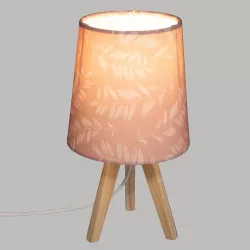 Lampada da tavolo 24 h cm per bambini in legno di pino e paralume in cotone rosa