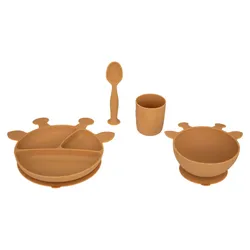 Set 4 accessori per il pasto in silicone ocra con ventose  - Kids