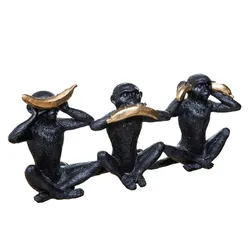 Figura decorativa 18h cm a forma di scimmie in pietra artificiale nero e oro