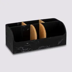 Portaoggetti d'appoggio effetto marmo nero e bambù - Lynda