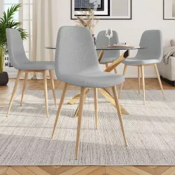 Set 4 sedie in tessuto grigio ghiaccio con gambe effetto legno - Finesse
