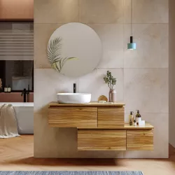 Mobile bagno portalavabo sospeso 100 cm rovere sabbia con specchio e cassettone - Alterego