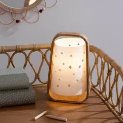 Lampada da tavolo 27 h per bambini cm in legno di bambù naturale e bianco con stelle