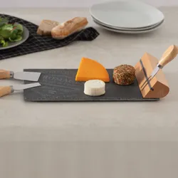 Set 4 accessori per il formaggio in acciaio inox e ardesia