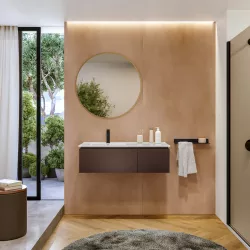 Mobile bagno sospeso 100 cm rovere mocha con specchio - Alterego