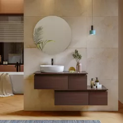 Mobile bagno portalavabo sospeso 100 cm rovere mocha con cassettone e specchio - Alterego