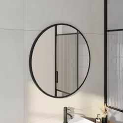 Specchio da bagno tondo Ø 80 cm con cornice nera - Chablis