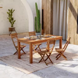 Set pranzo tavolo 160x80 cm e 4 sedie pieghevoli in legno di acacia - Paja