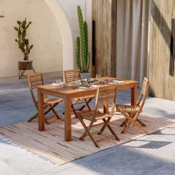 Set pranzo con tavolo 160x80 cm e 4 sedie pieghevoli in legno di acacia - Paja