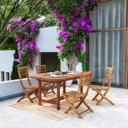 Set pranzo con tavolo allungabile 150/200x100 cm e 4 sedie pieghevoli in legno di acacia - Paja