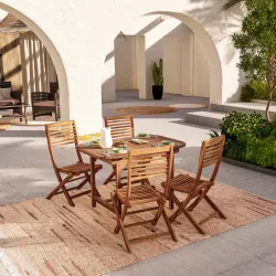 Set pranzo con tavolo allungabile 120/160x80 cm con 4 sedie pieghevoli in legno di acacia - Paja