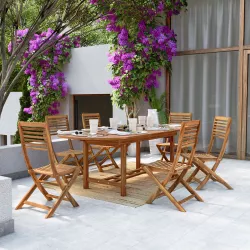 Set pranzo tavolo allungabile 180/240x100 cm e 6 sedie pieghevoli in legno di acacia - Paja