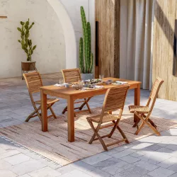 Set pranzo con tavolo 160x80 cm con 4 sedie pieghevoli in legno di acacia - Paja