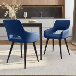 Set 2 sedie in tessuto blu scuro con gambe in metallo nero - Kismet