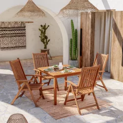 Set pranzo tavolo 90x90 cm e 4 sedie con braccioli regolabili in legno di acacia - Paja
