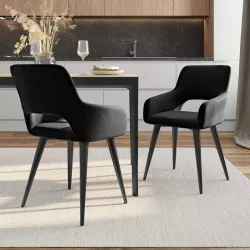 Set 2 sedie in tessuto nero con gambe in metallo nero - Kismet
