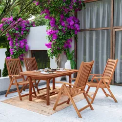 Set pranzo tavolo allungabile 150/200x100 cm e 4 sedie con braccioli regolabili in legno di acacia - Paja