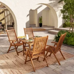 Set pranzo tavolo allungabile 120/160x80 cm e 4 sedie con braccioli regolabili in legno di acacia - Paja