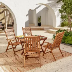 Set pranzo tavolo allungabile pieghevole 120/160x80 cm e 4 sedie con braccioli regolabili in legno di acacia - Paja