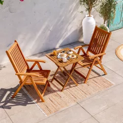 Set bistrot tavolo 60x60 cm e 2 sedie con braccioli regolabili in legno di acacia - Paja