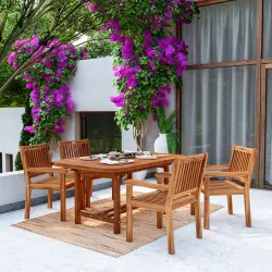 Set pranzo tavolo allungabile 150/200x100 cm e 4 sedie con braccioli in legno di acacia - Paja