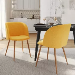 Set 2 sedie tessuto giallo con gambe in metallo effetto legno - Mady