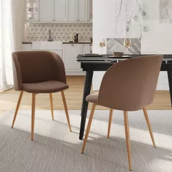 Set 2 sedie in tessuto cioccolato con gambe in metallo effetto legno - Mady