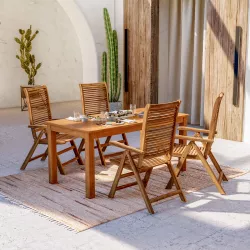 Set pranzo tavolo 160x80 cm e 4 sedie regolabili in legno di acacia - Paja