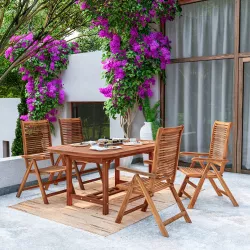 Set pranzo tavolo allungabile 150/200x100 cm e 4 sedie regolabili in legno di acacia - Paja
