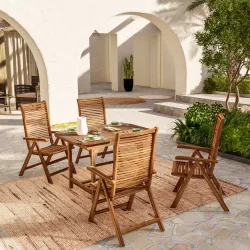 Set pranzo tavolo allungabile 120/160x80 cm e 4 sedie regolabili in legno di acacia - Paja