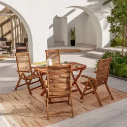 Set pranzo tavolo allungabile pieghevole 120/160x80 cm e 4 sedie in legno di acacia - Paja